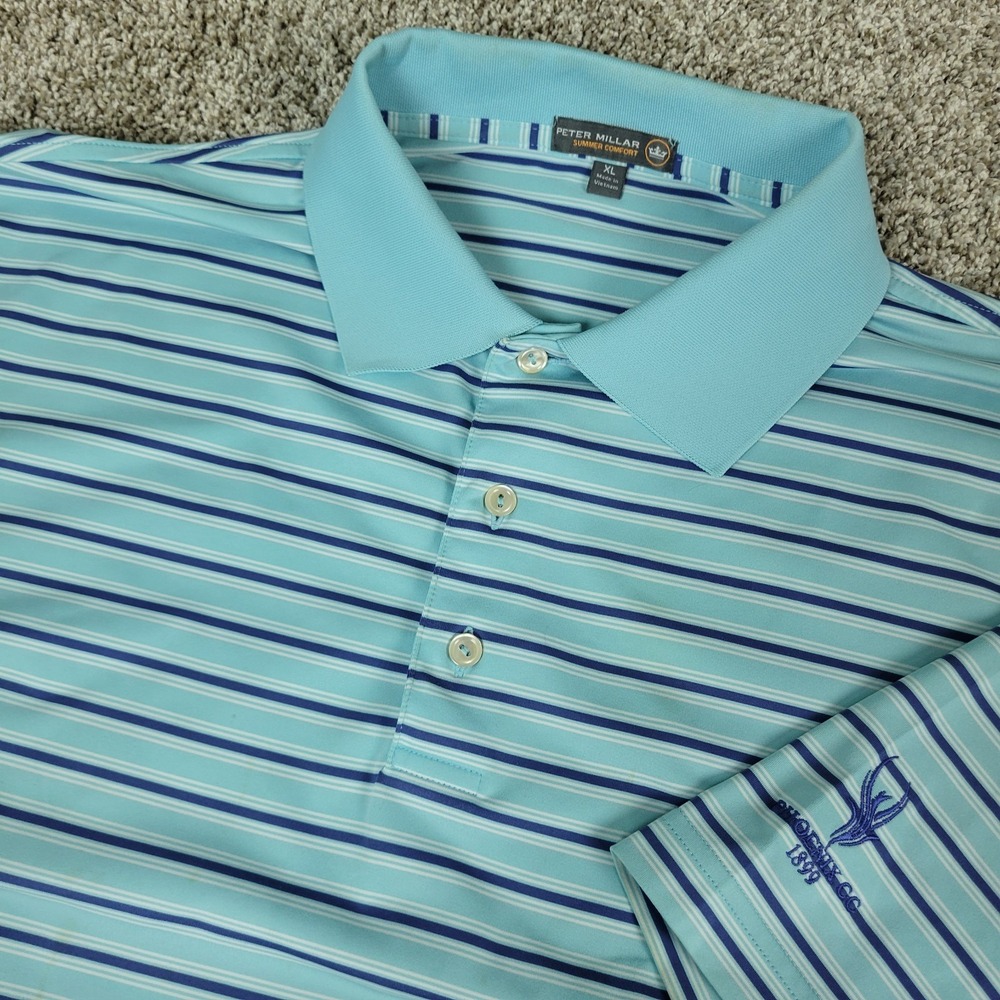 Peter Millar Summer Comfort Mens XL Blue Striped Performance Stretch Golf Polo